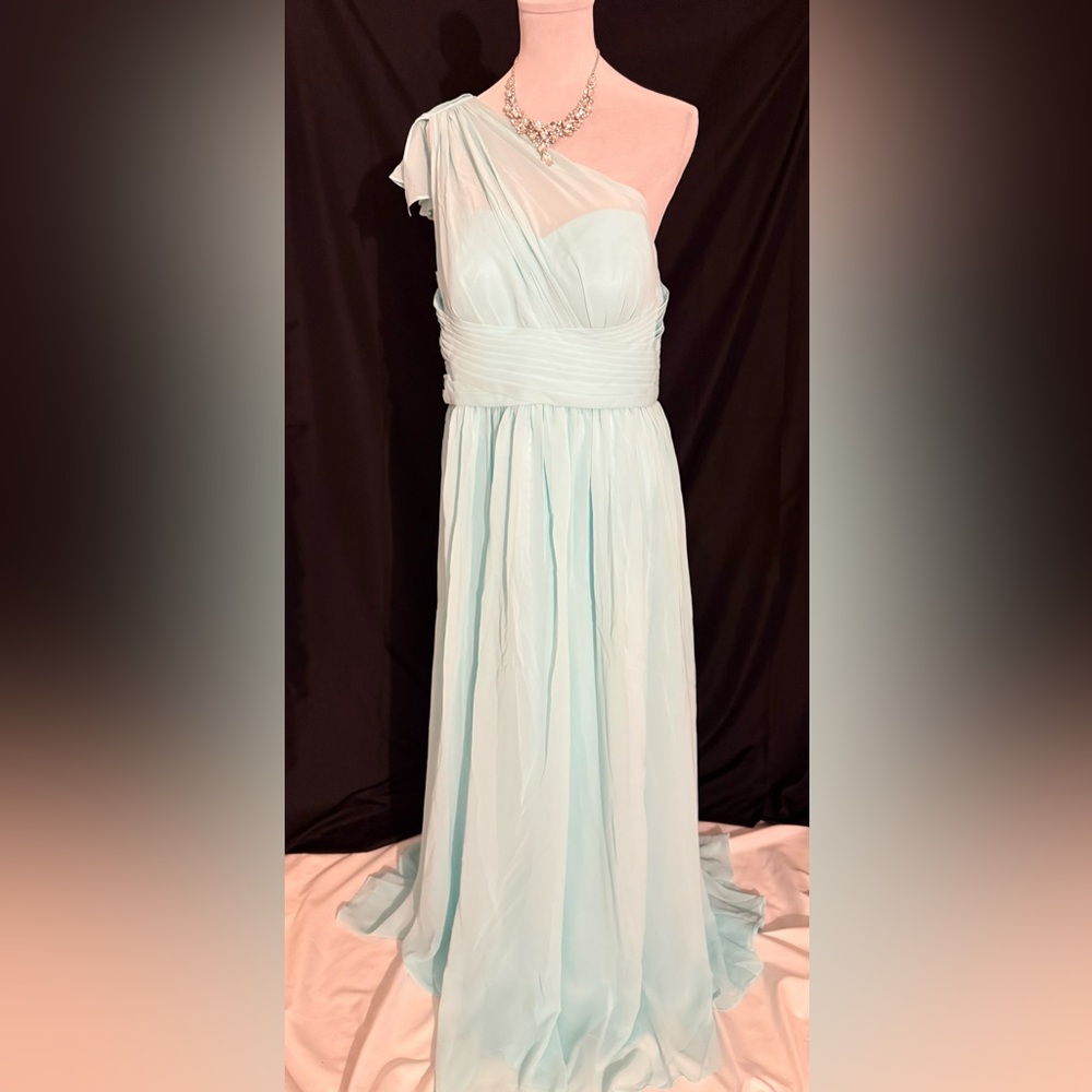 #38 Elegant One Shoulder Aqua Blue Dress